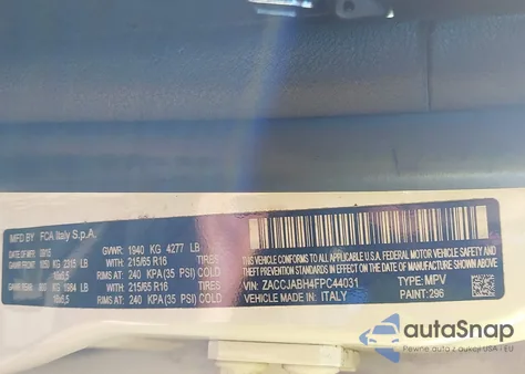 2015 Jeep Renegade Latitude from USA, damaged, VIN ZACCJABH4FPC44031